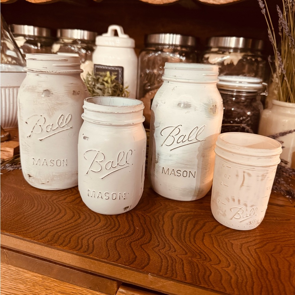 Chalk Painted Pastel/white 4 pc Mason Jar Set 3 sizes